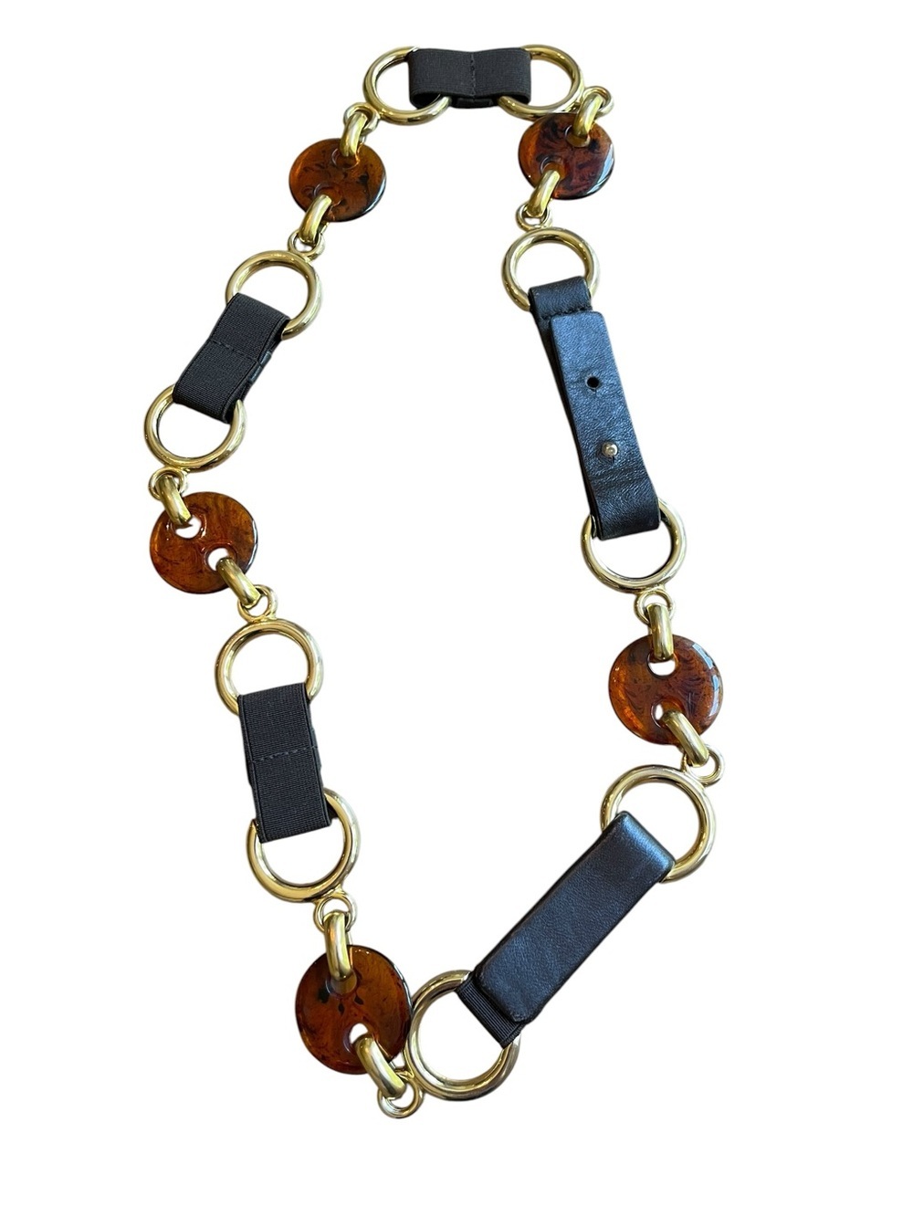 Sandy Duftler Womens Tortoise Shell Mixed Metal Leather Round Link Belt Sz M VTG